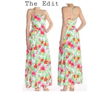 THE EDIT green/pink floral spaghetti strap maxi