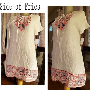 Side of Fries gauzy white embroidered dress. Sm