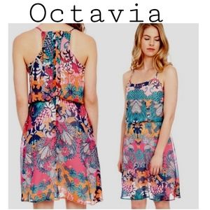 Octavia pink floral lined racerback dress. Sz Med