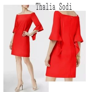 Thalia Sodi Off-The-Shoulder red shift dress Sz Lg