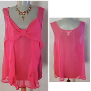 Charming Charlie fuscia sheer bow blouse. Sz Lg