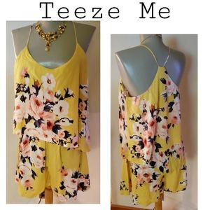 Teeze Me yellow floral racerback romper.  Sz Med.