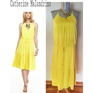 Catherine Malandrino yellow ray halter tiered dres