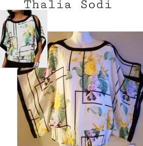 Thalia Sodi floral color block C/Shldr kimono top