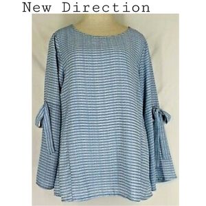 New Directions blue striped tie sleeve top sz XL