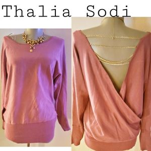 Thalia Sodi rose batwing knit. Draped chain back.