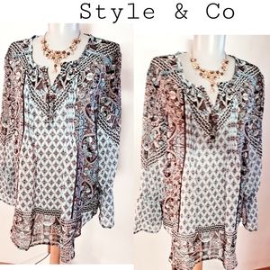 Style & Co blue geometric print top. Sz Sm