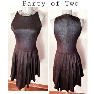 Party of Two rhinestoned fit/flare party dress. Sm