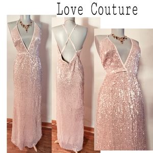 Love Culture pink sequined low back dress. Sz Med