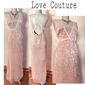 Love Culture pink sequined low back dress. Sz Med
