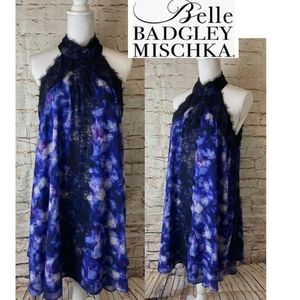 Belle Badgley Mischka blu/blk lace dress.  Sz 8