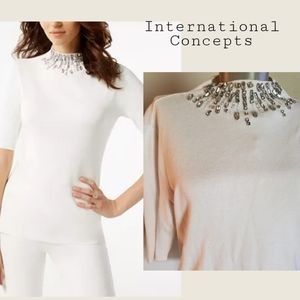 International Concepts white rhinestone mock knit