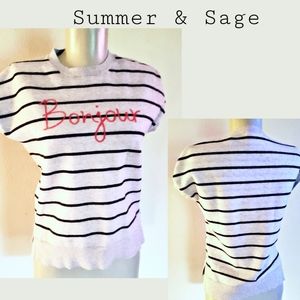 Summer & Sage crop sweater "Bonjour". Sz S,L, & XL