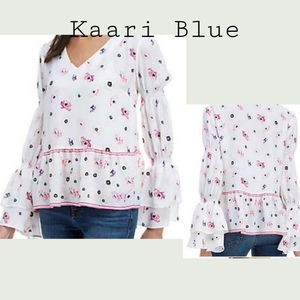 Kaari Blue pink floral ruffle blouse.  Sz XL
