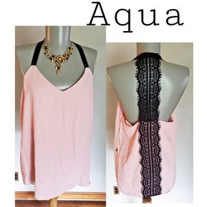 Aqua blush/blk lace tank top.  Sz Lg