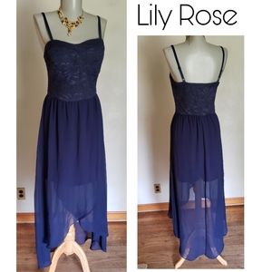 Lily Rose blue sleeveless high low dress. Sz Lrg