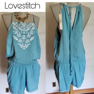 Lovestitch blue embroidered romper. Sz Sm