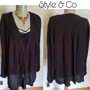 Style & Co. Black long sleeve top Sz XL