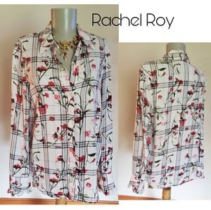 Rachel Roy floral ruffle trim blouse.  Sz 8