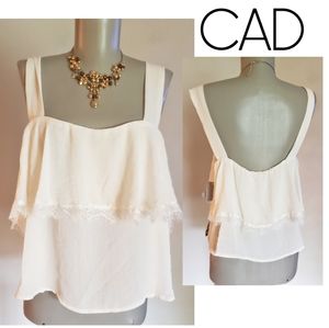 CAD white lace trim plunging tank sz Xl