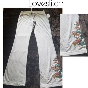 Lovestitch embroidered drawstring loungers. Sz Sm