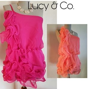 Lucy & Co one shoulder ruffle top. Sz lrg