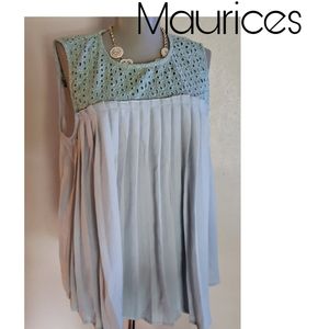 Maurices teal sleeveless micro-pleat top
