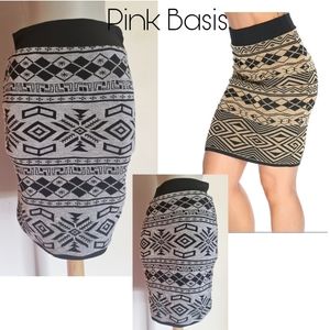 Pink Basis Tribal Print Tinsel Knit Pencil skirt