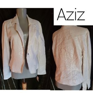 Aziz shimmer linen beige blazer.  Sz Lrg