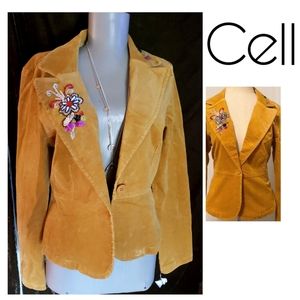 Cell mustard embroidered corduroy blazer. sz Lrg