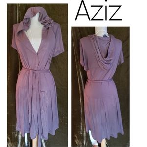Aziz brown hooded ruffle trim dress.  Sz Sm