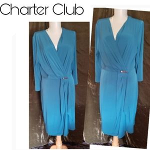 Charter Club teal faux wrap dress.  Sz lrg