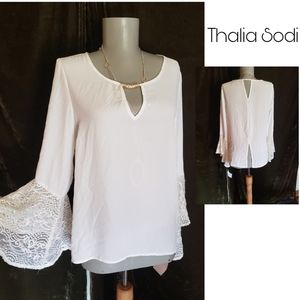 Thalia Sodi lace bell sleeve cut out blouse Sz Sm