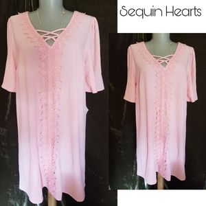 Sequin Hearts pink crochet dress. Sz lrg