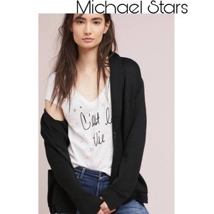 Michael Stars "Cest La Vie" wht/slvr vneck tee