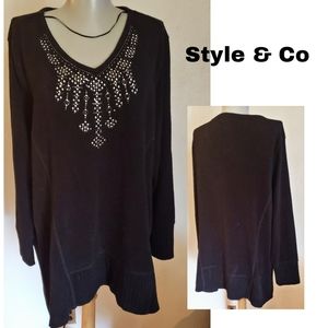 Style & Co blk sweater with silver design.  Sz XL