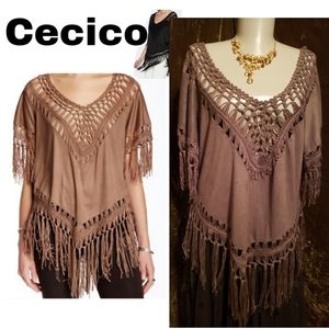 Cecico boho crochet/fringe top. Sz Lrg