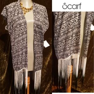 SCARF boho fringe geometric duster/cape.  One size