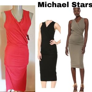 🥳Michael Stars Surplice Ruched Dress. Red. Size S