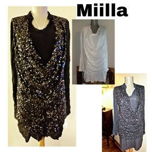 Miilla Clothing black sequined mini shirt dress Lg