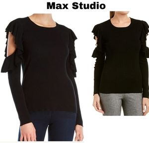 Max Studio Cold Shoulder Ruffle Sleeve Sweater. Lg