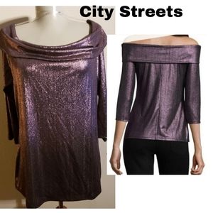 City Street purple shimmer OTS top. Sz XL
