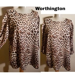 Worthington leapord print 3/4 sleeve blouse Sz Lrg