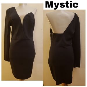 Mystic black one sleeve party dress.