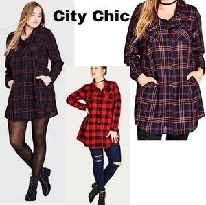 City Chic Multi Coloured Checked Shirt Dress Sz 14