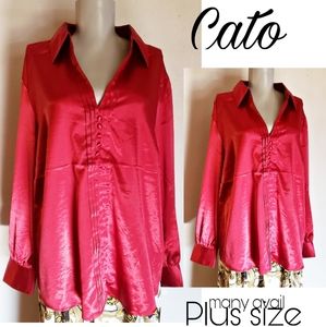 Cato ruby red satin vneck blouse. Plus Size