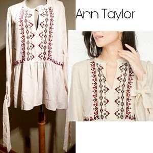 Ann Taylor Tie Sleeve Embroidered Top. Sz Lrg