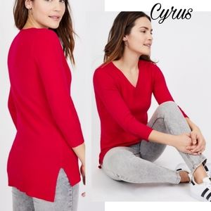 Cyrus vneck red high/low sweater