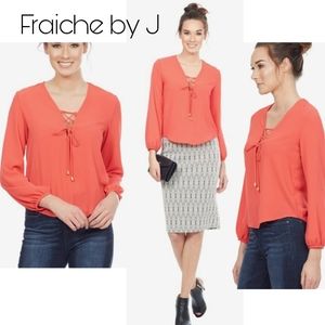 Fraiche by J.Lace Up Front Blouse.  Sz Lrg