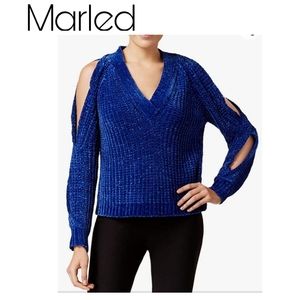 Marled Reunited Chenille Cold Shoulder Sweater